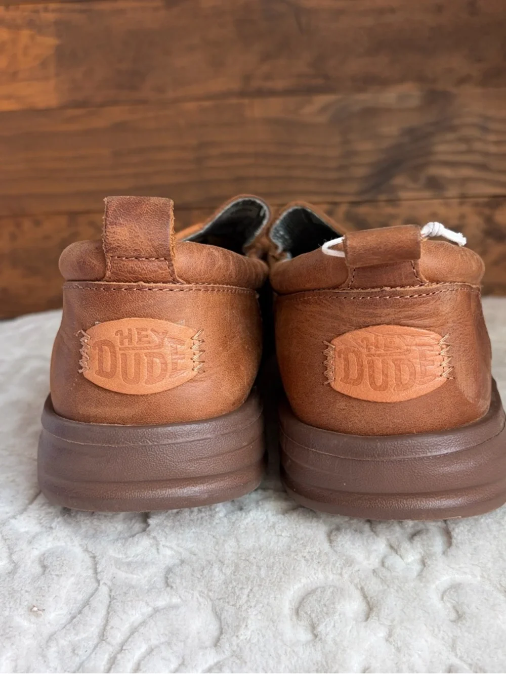 Hey Dude Wally Grip Moc Craft Leather Shoes Men Sz 15 Brown Slip On Comfort EUC - Picture 8 of 16